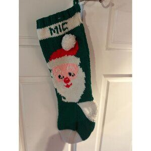 VTG 80s "Mic" and "1989" Green Knit/Crochet Woven Santa Google Eyes Holiday Chri